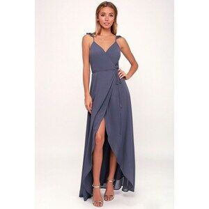 Lulus Here's To Us Slate Blue High-low Wrap Dress - Size S